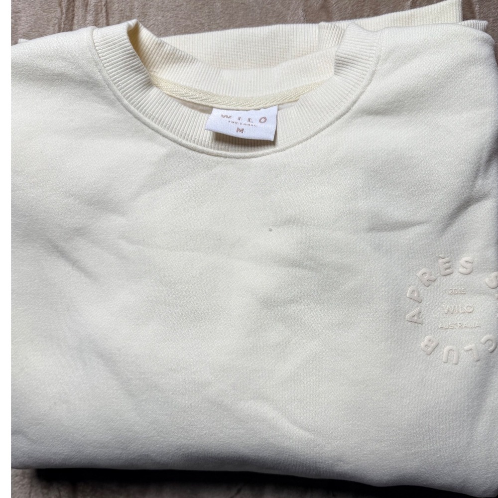 Wilo The Label Womens Apres Ski‎ Club Embossed Sweatshirt Cream Cozy Size M